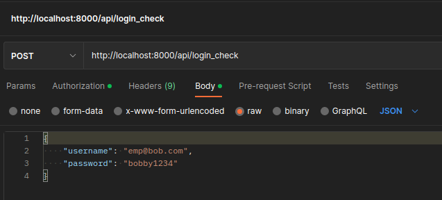API Login check request