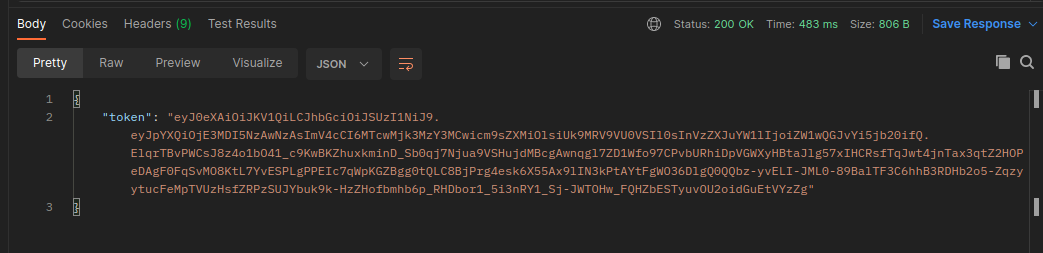 API Login check token response